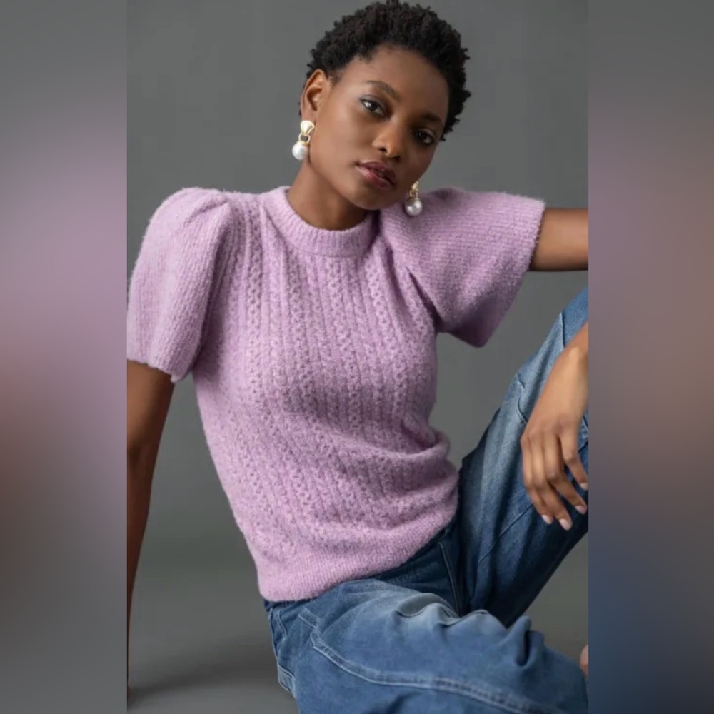 Lilla P ๐ท - Lilac Short-Sleeve Cable Knit Sweater